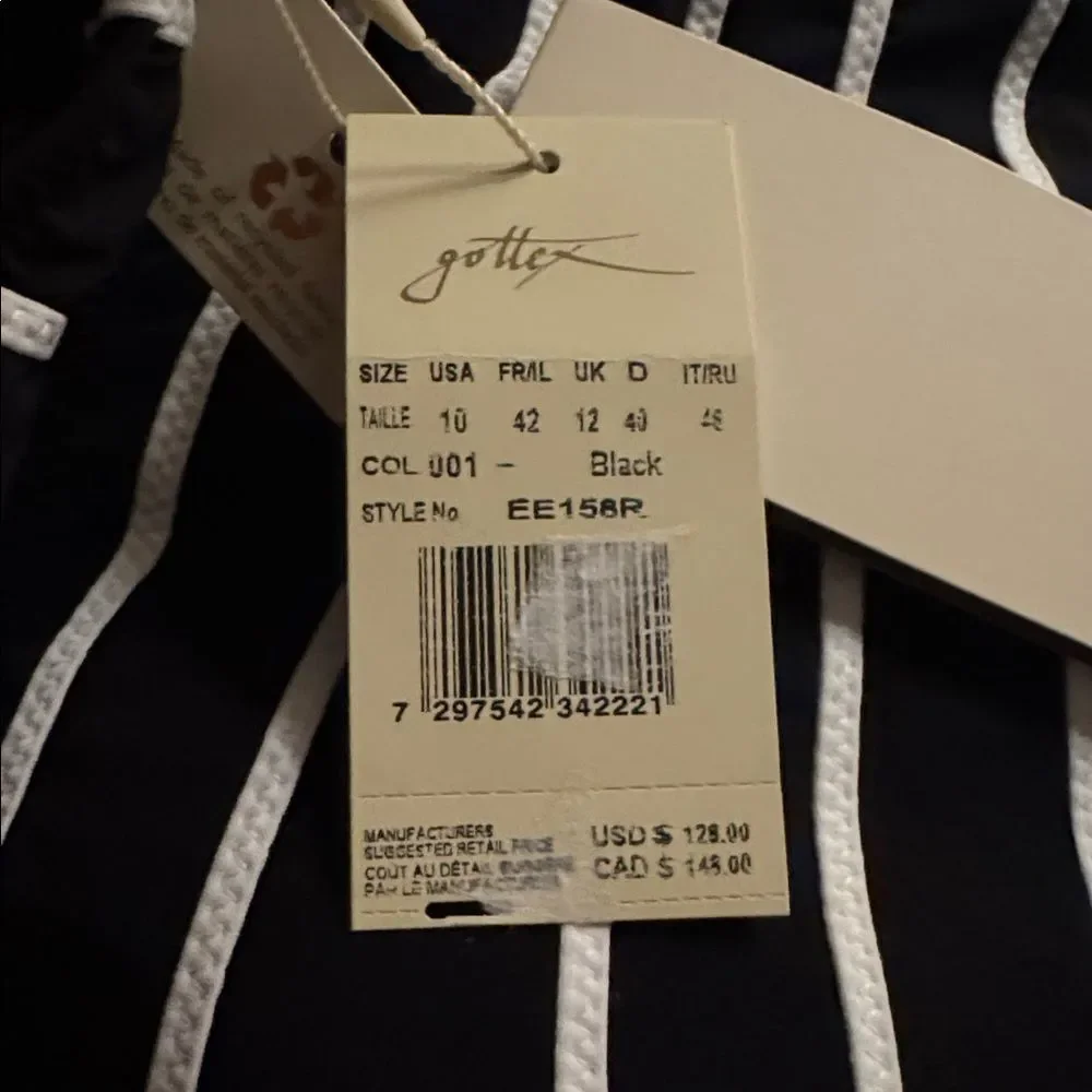 Gottex Embrace V-neck Surplice Black White Stripes One Piece Swimsuit 10 NWT